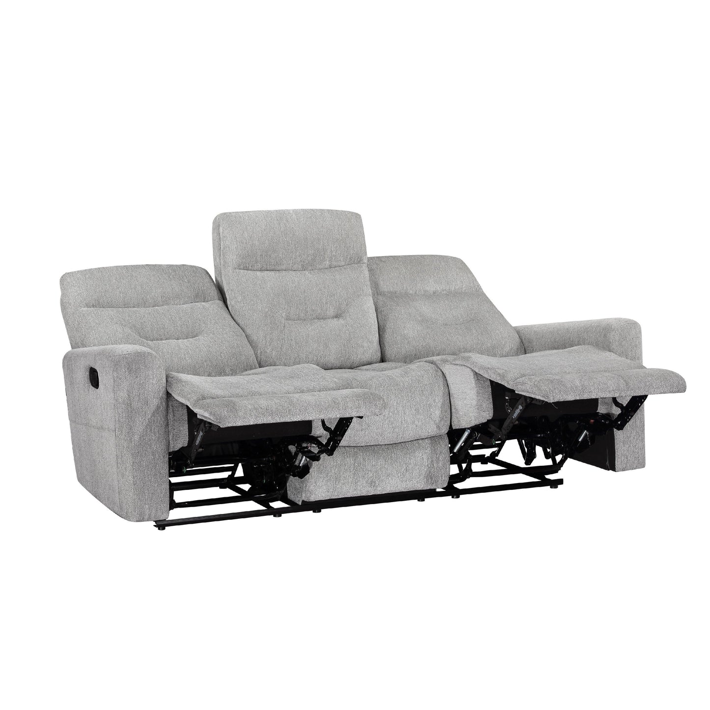 Canapé inclinable double manuel Lyns, tissu chenille gris doux, 81 pouces