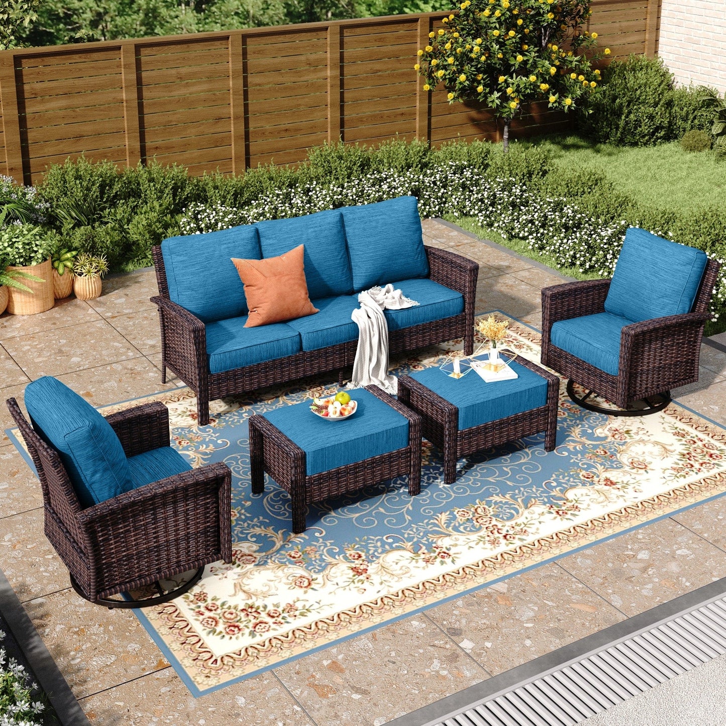 MAISON ARTS Ensemble de canapé de patio extra-large en osier avec table basse, siège surdimensionné avec coussin rembourré de 5,5 pouces d'épaisseur