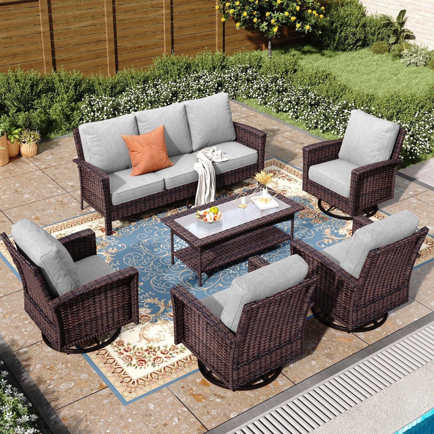 MAISON ARTS Ensemble de canapé de patio extra-large en osier avec table basse, siège surdimensionné avec coussin rembourré de 5,5 pouces d'épaisseur