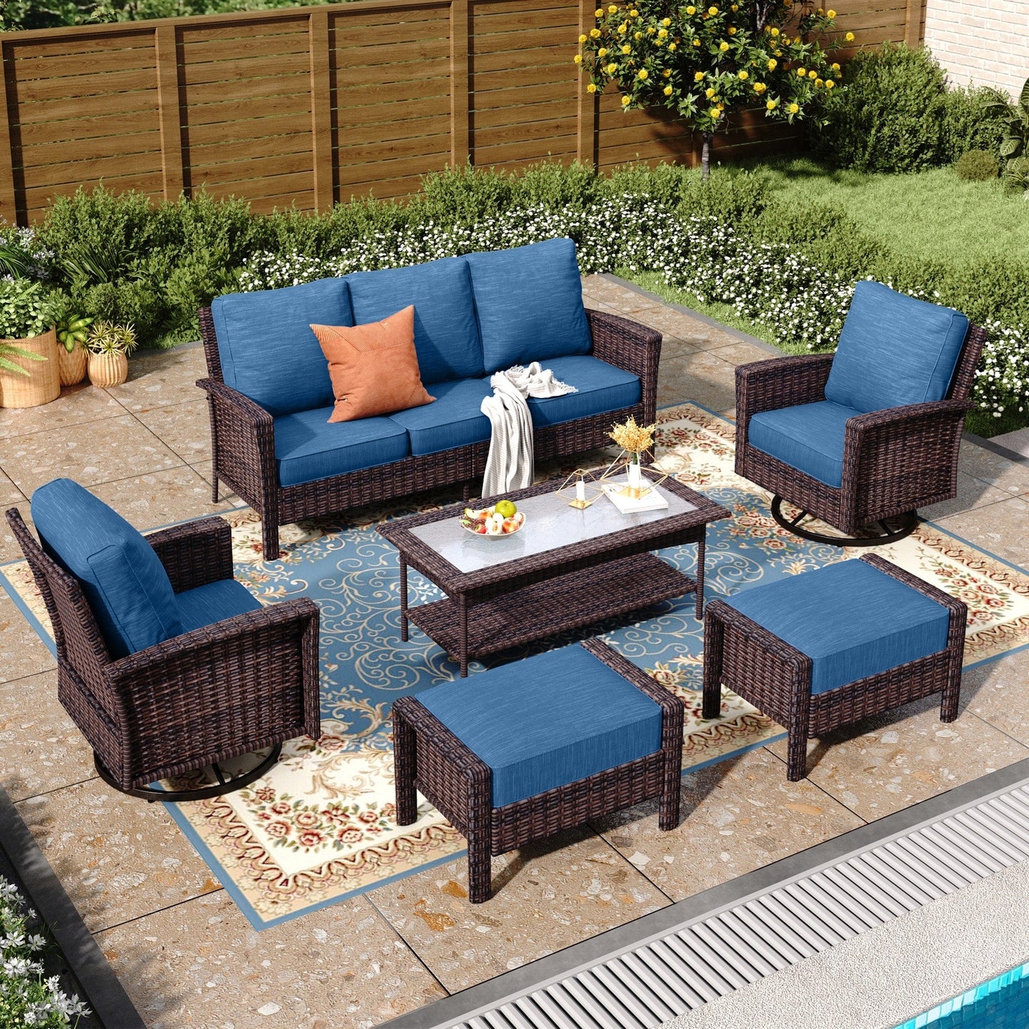 MAISON ARTS Ensemble de canapé de patio extra-large en osier avec table basse, siège surdimensionné avec coussin rembourré de 5,5 pouces d'épaisseur