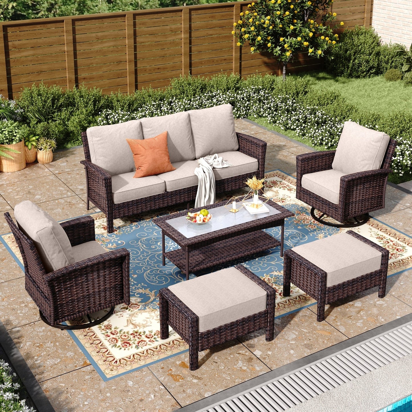 MAISON ARTS Ensemble de canapé de patio extra-large en osier avec table basse, siège surdimensionné avec coussin rembourré de 5,5 pouces d'épaisseur