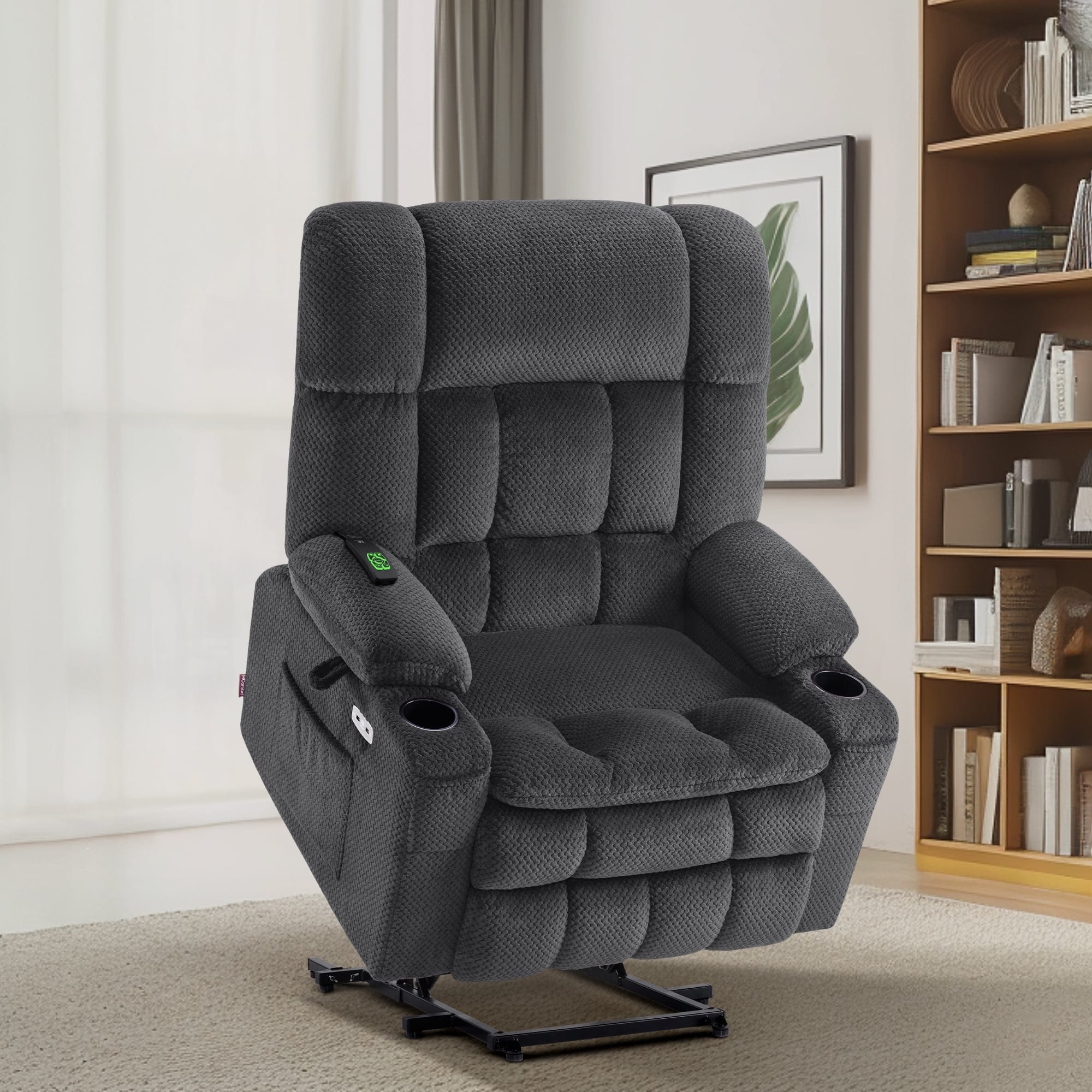 Fauteuil inclinable électrique à double moteur MCombo avec massage et chauffage pour personnes de grande taille, tissu R7891 (grand-large)