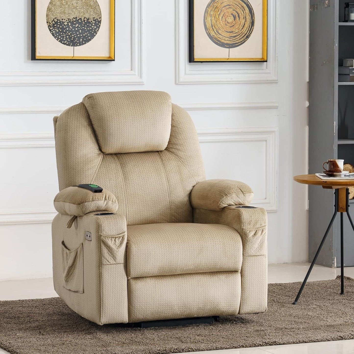 Fauteuil inclinable électrique MCombo avec massage et chauffage, 3 positions, ports USB, tissu 7040