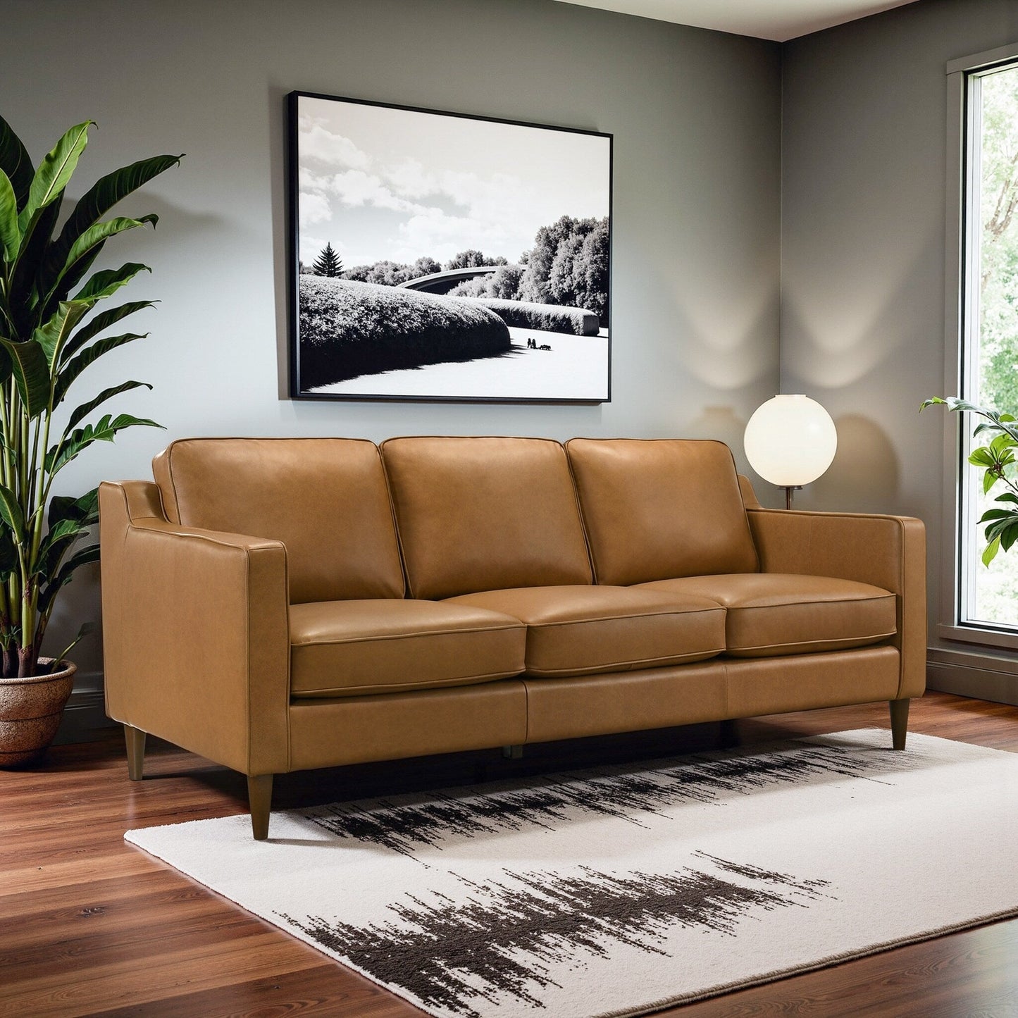 Canapés Madeline Mid-Century Modern Furniture en cuir véritable couleur cognac
