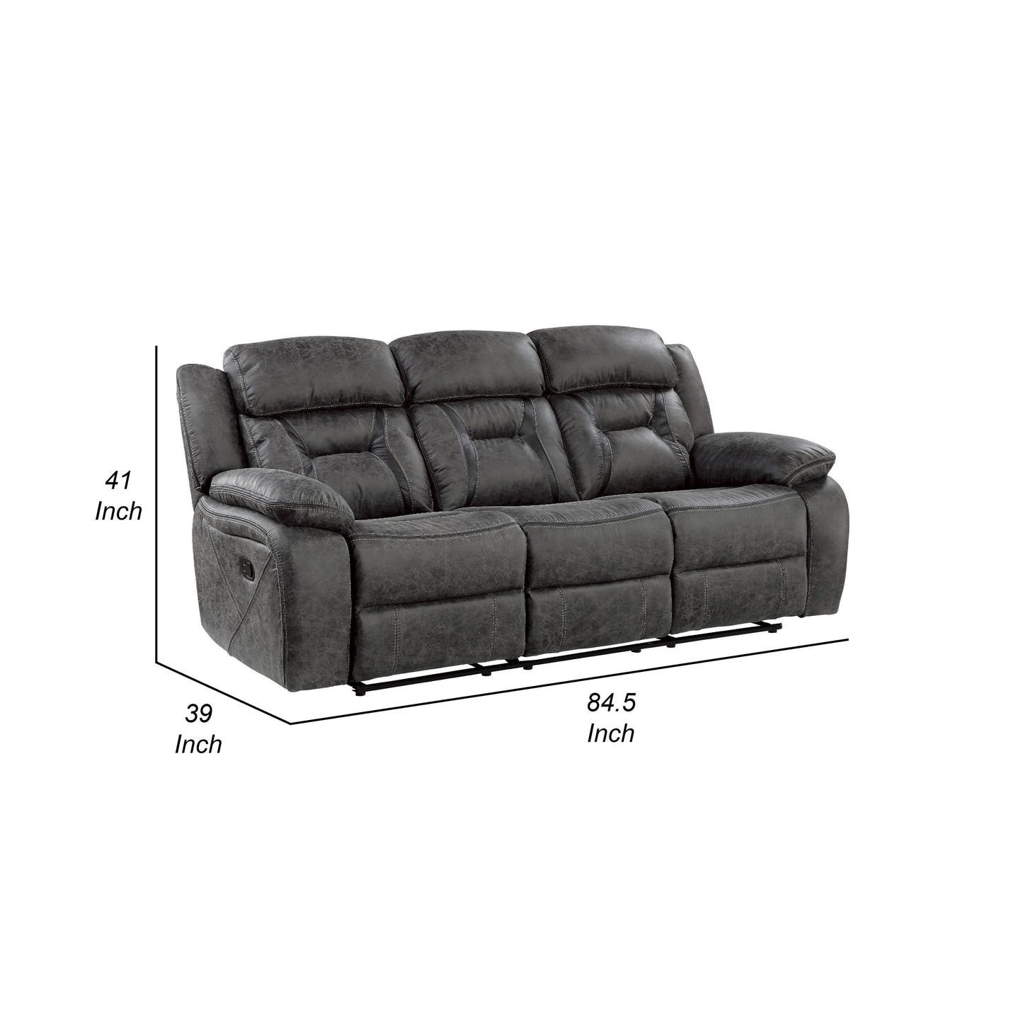 Canapé inclinable manuel Mady, capitonné, polyester gris foncé, 85 pouces