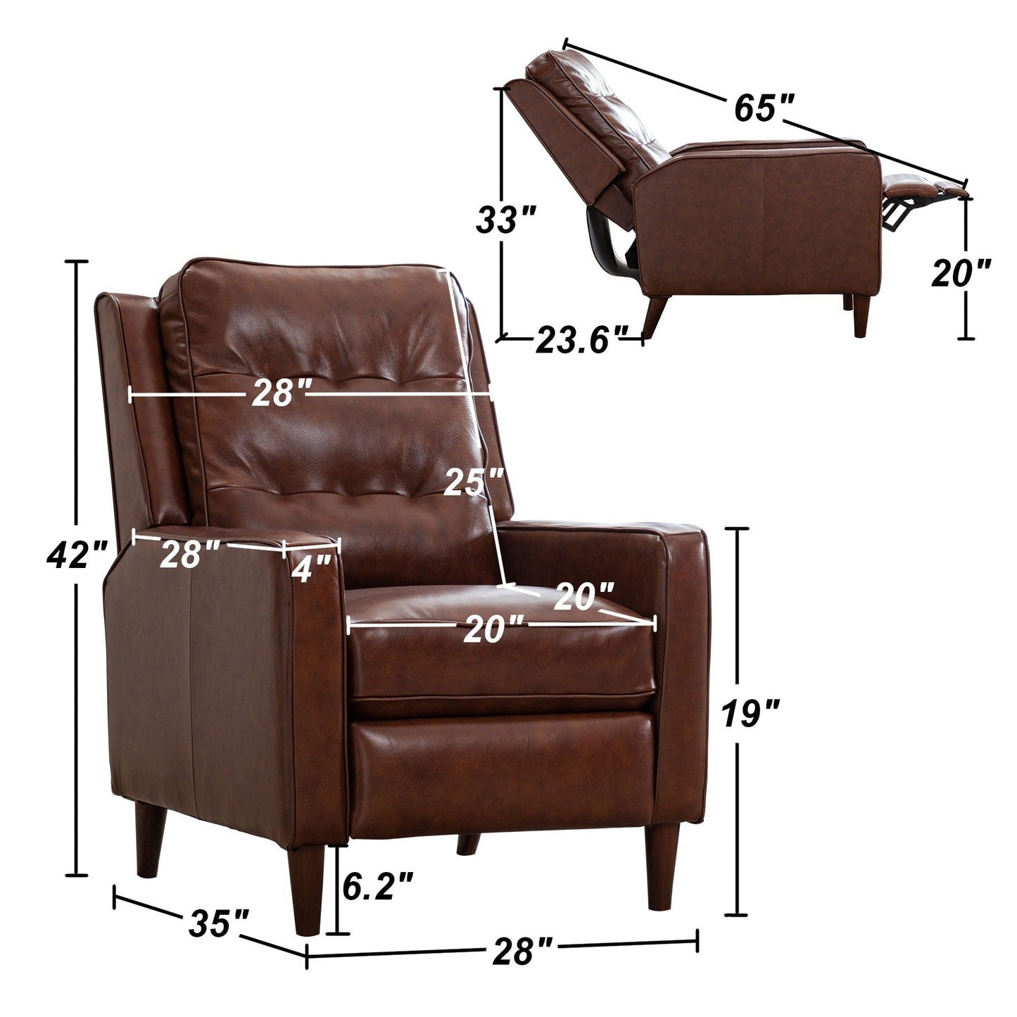 Fauteuil inclinable à dossier relevable, fauteuil en tissu avec décoration rivetée, fauteuil d'appoint simple