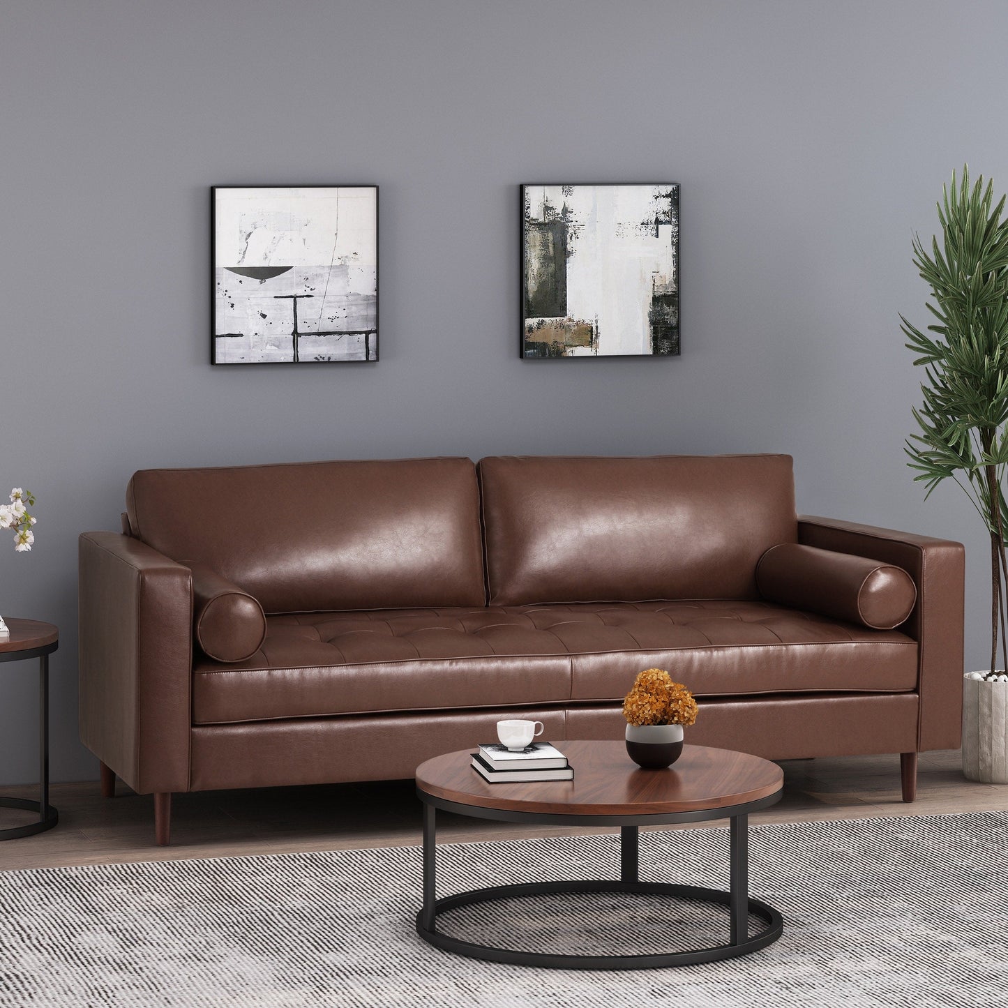Canapé 3 places capitonné contemporain Malinta par Christopher Knight Home - 82,25 L x 33,00 l x 33,00 H