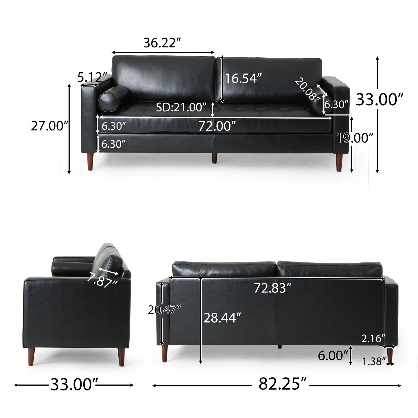 Canapé 3 places capitonné contemporain Malinta par Christopher Knight Home - 82,25 L x 33,00 l x 33,00 H