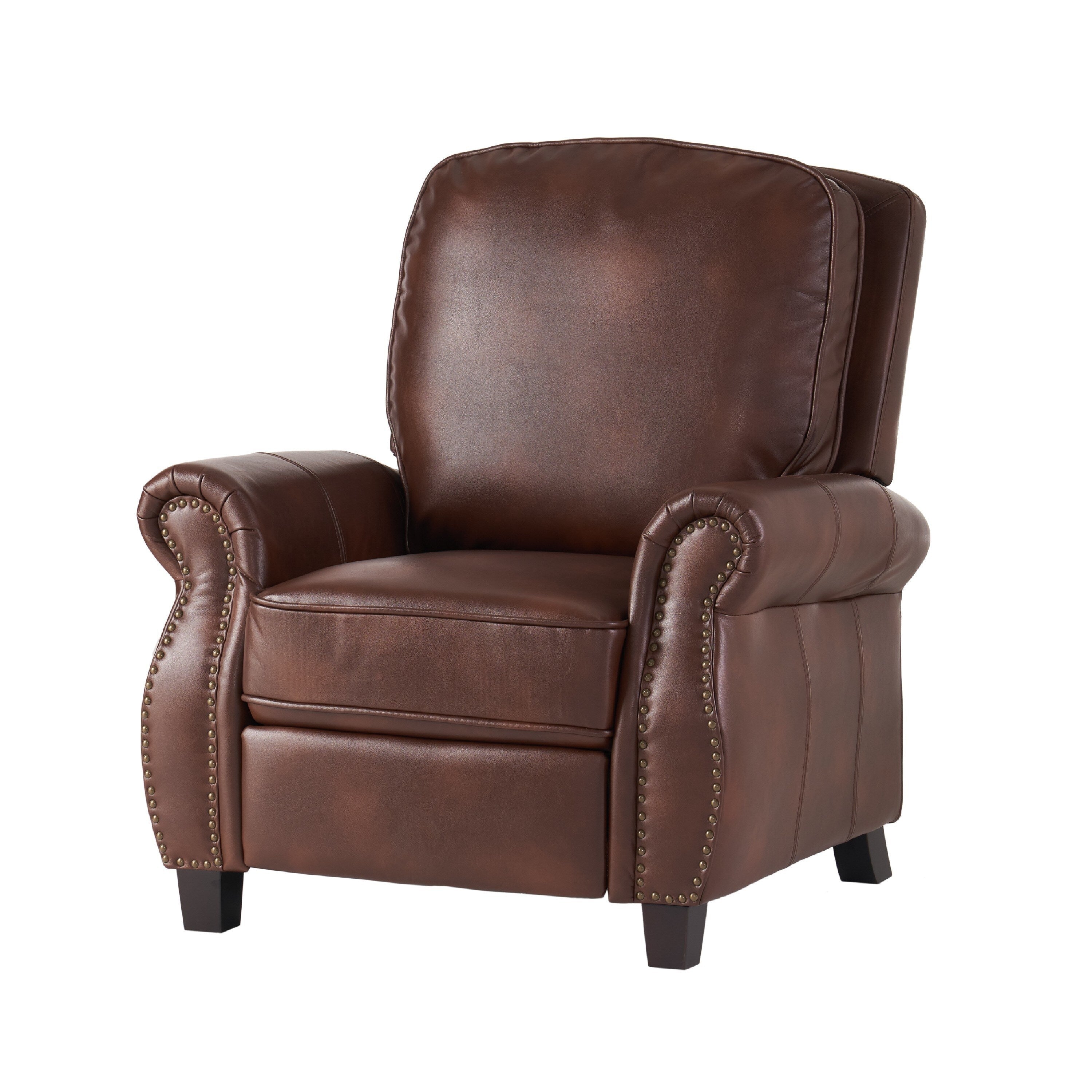 Fauteuil inclinable manuel, dossier relevable, similicuir marron classique