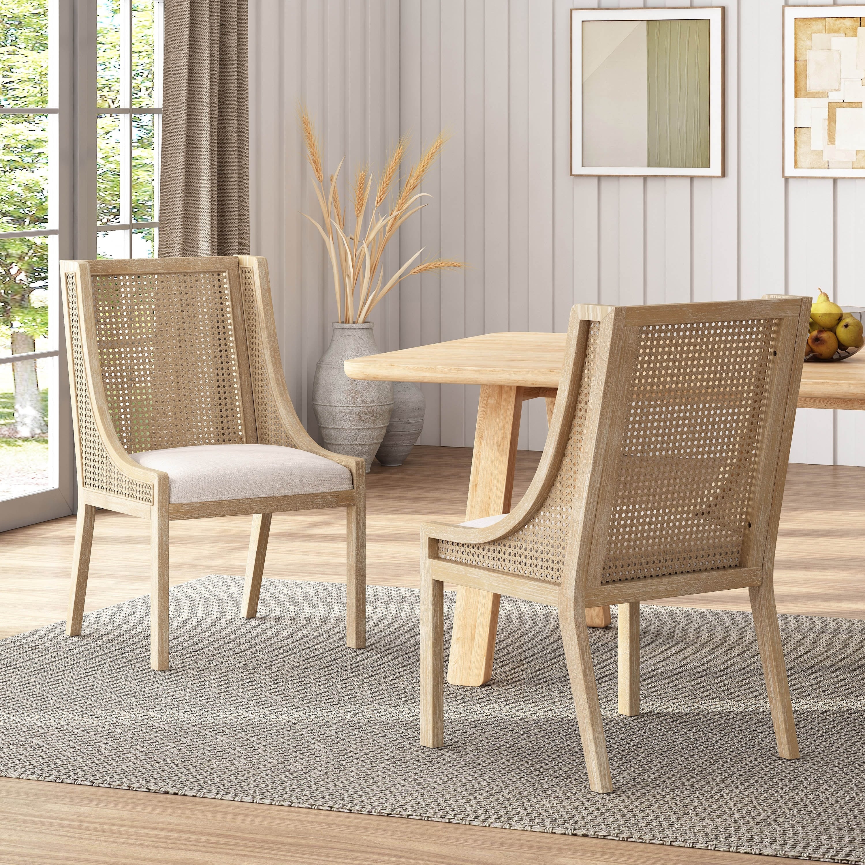 Chaises de salle à manger Maurers rembourrées en rotin et bois (lot de 2) par Christopher Knight Home