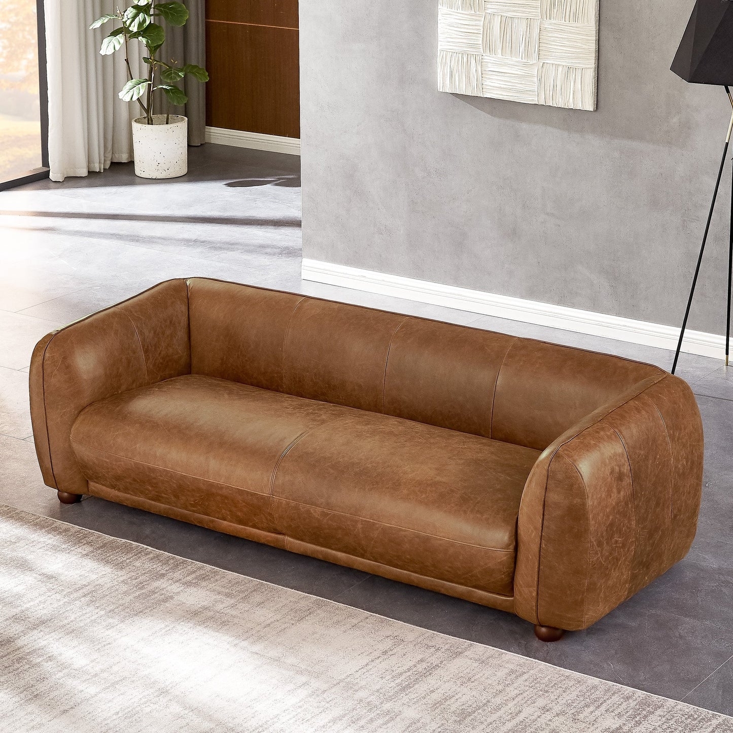 Canapé en cuir italien de luxe Mayla, style Mid-Century Modern