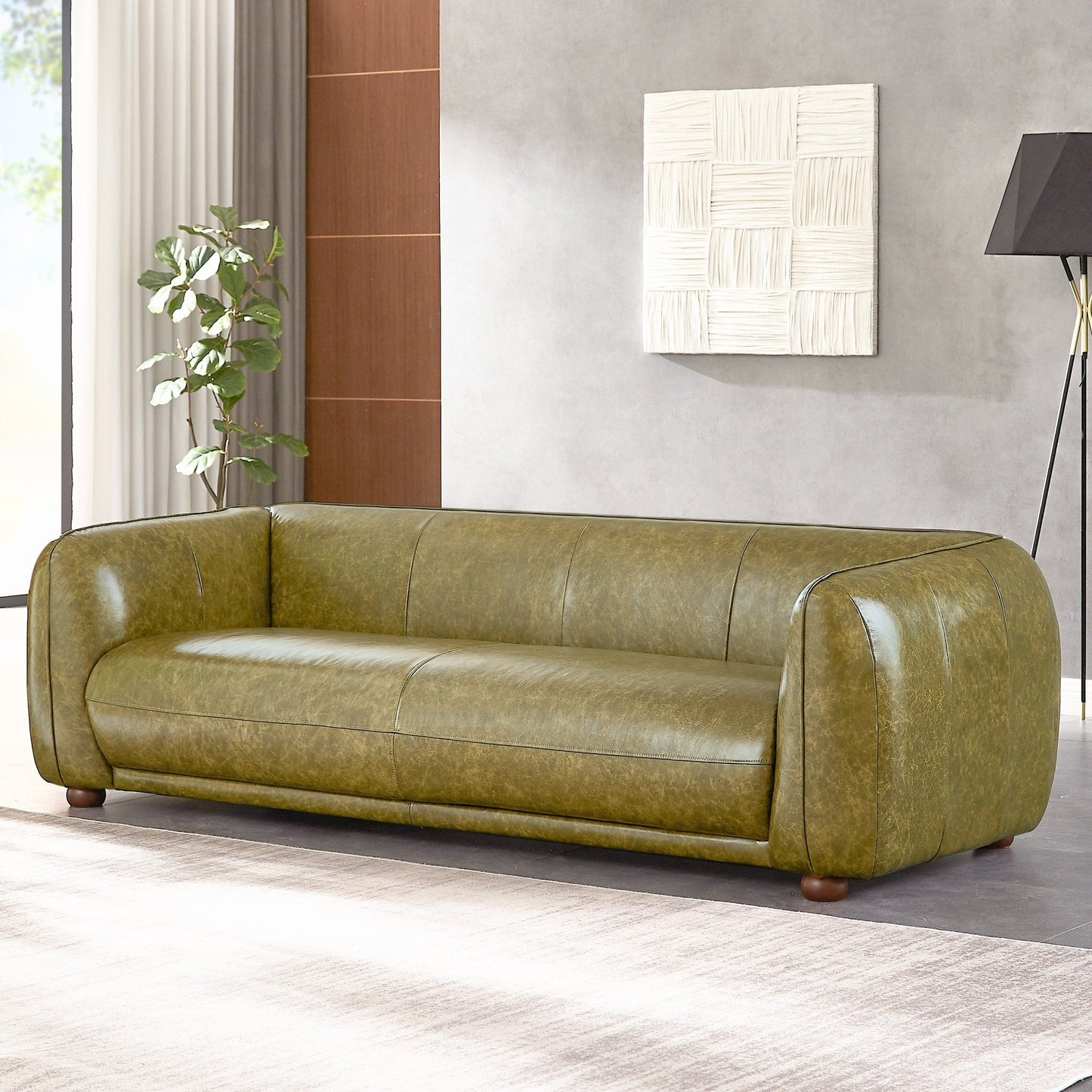 Canapé en cuir italien de luxe Mayla, style Mid-Century Modern