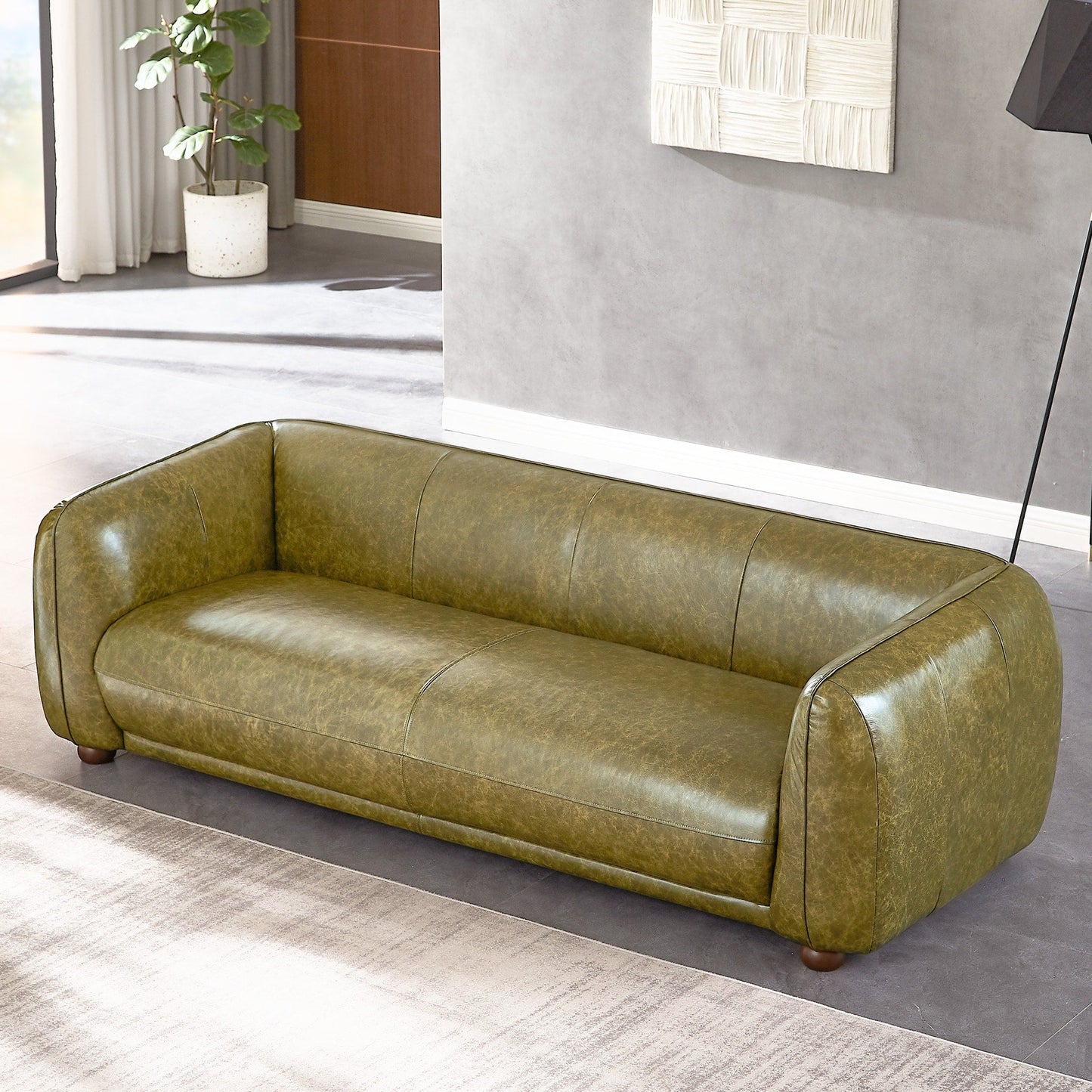 Canapé en cuir italien de luxe Mayla, style Mid-Century Modern