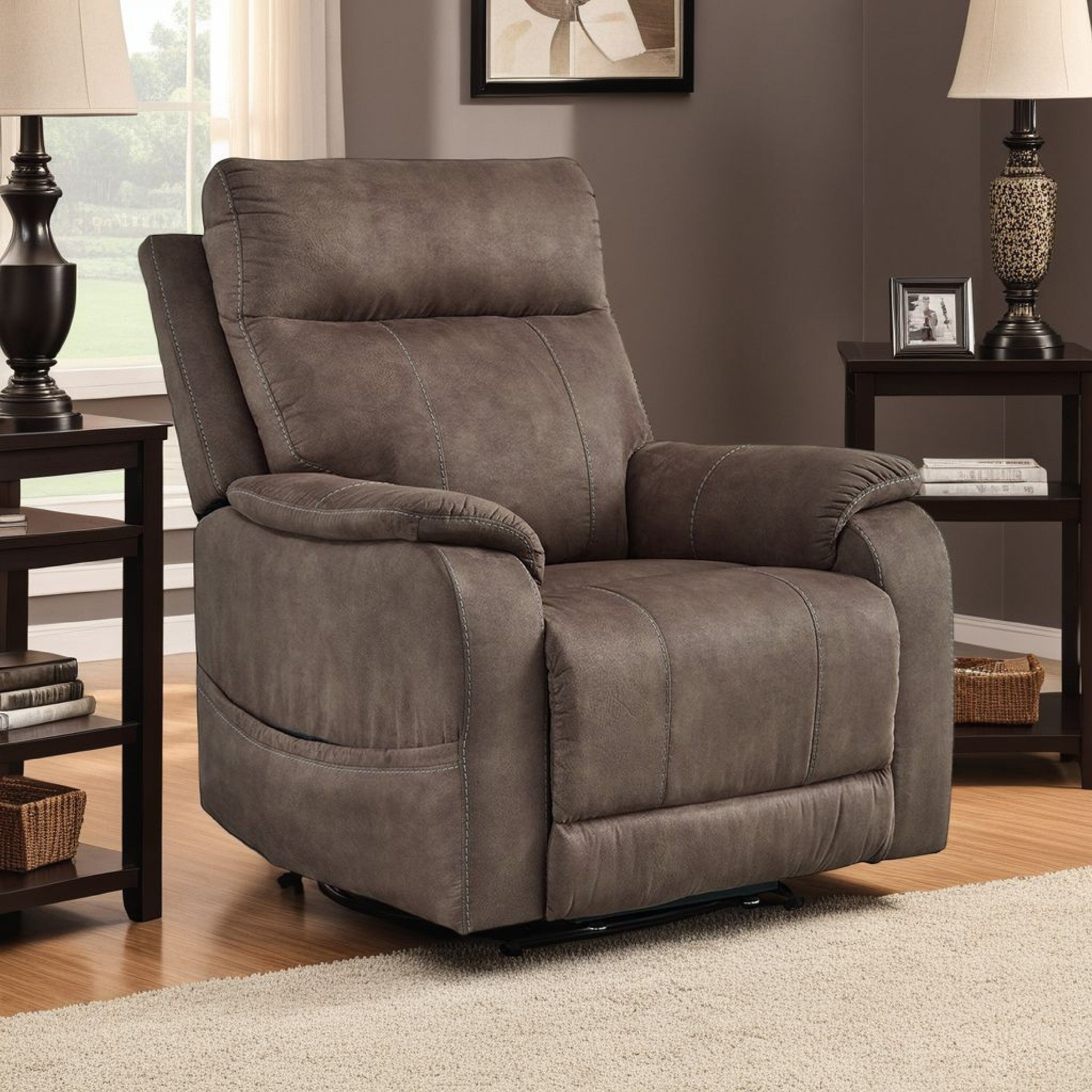 Fauteuil inclinable électrique Mead, chauffant, massant, 35 pouces, similicuir marron