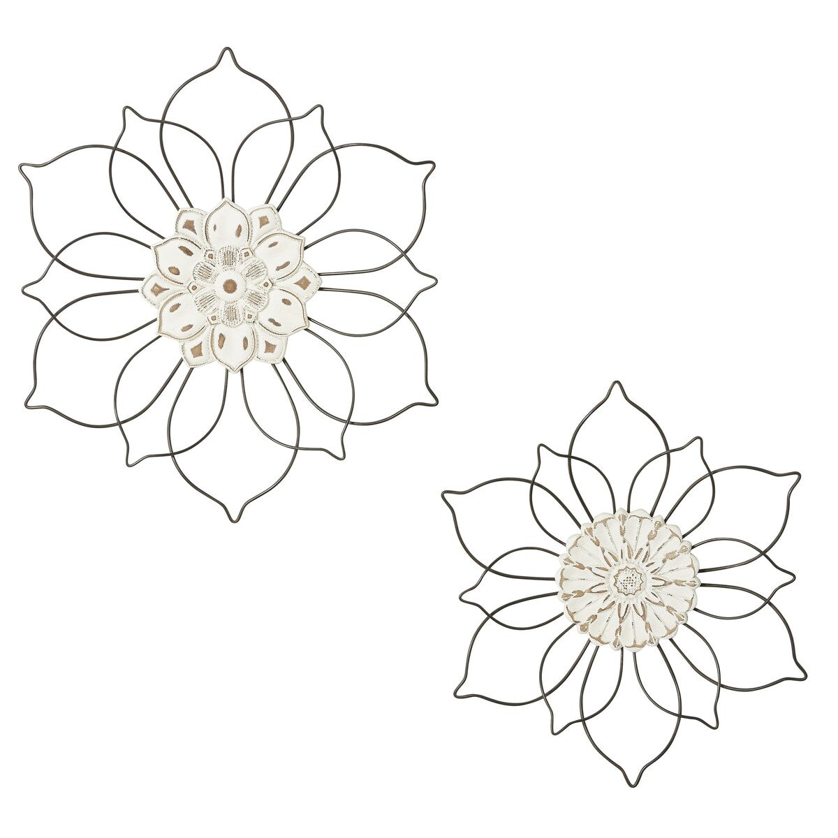 Décoration murale florale en métal - Lot de 2 - Noir - Roche River Decor
