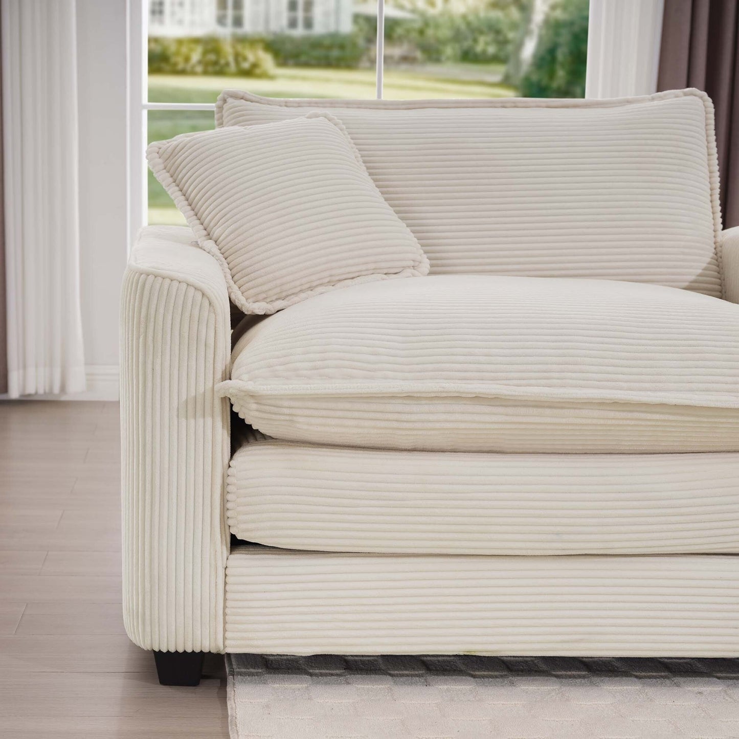Canapé modulable 3 places en velours côtelé de style milieu de siècle avec 2 coussins d'accoudoir et 3 coussins décoratifs pour le salon