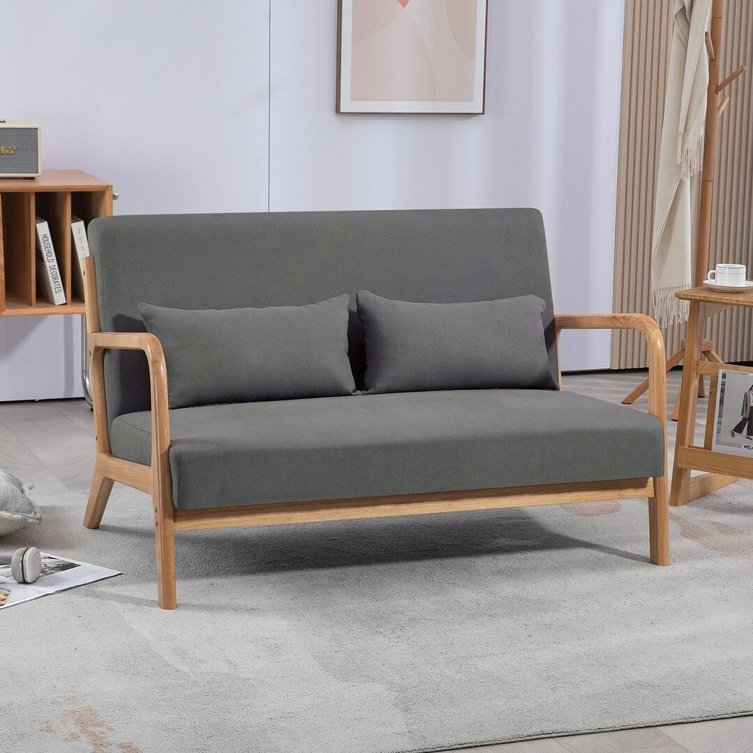 Canapé d'appoint rembourré du milieu du siècle en bois massif pour 2 personnes