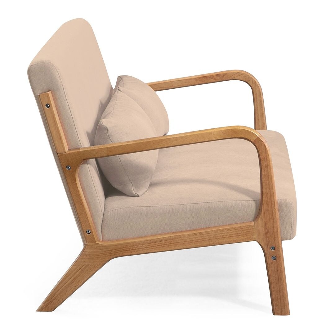 Canapé d'appoint rembourré du milieu du siècle en bois massif pour 2 personnes