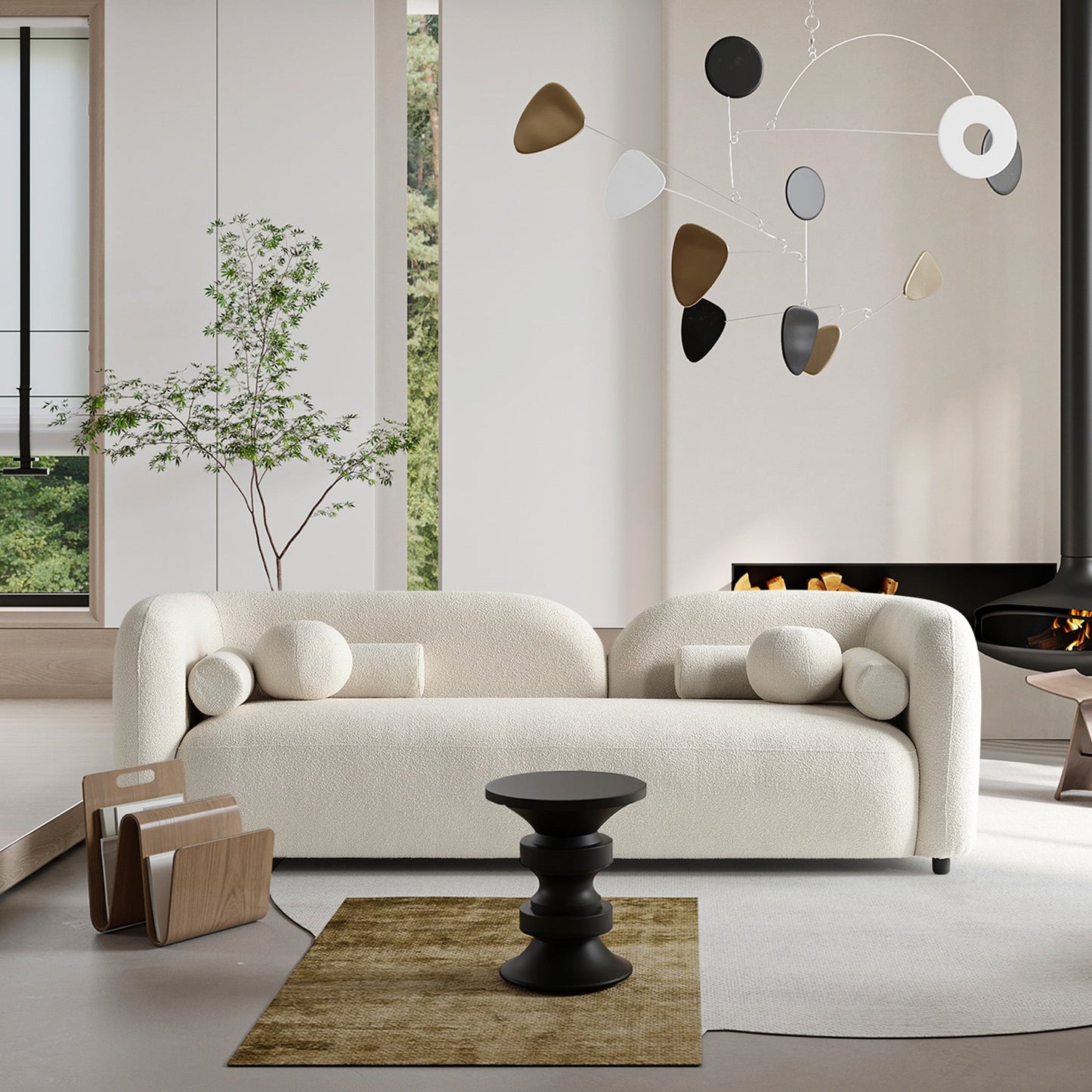 Canapé Milet de luxe moderne en tissu bouclé avec accoudoirs incurvés