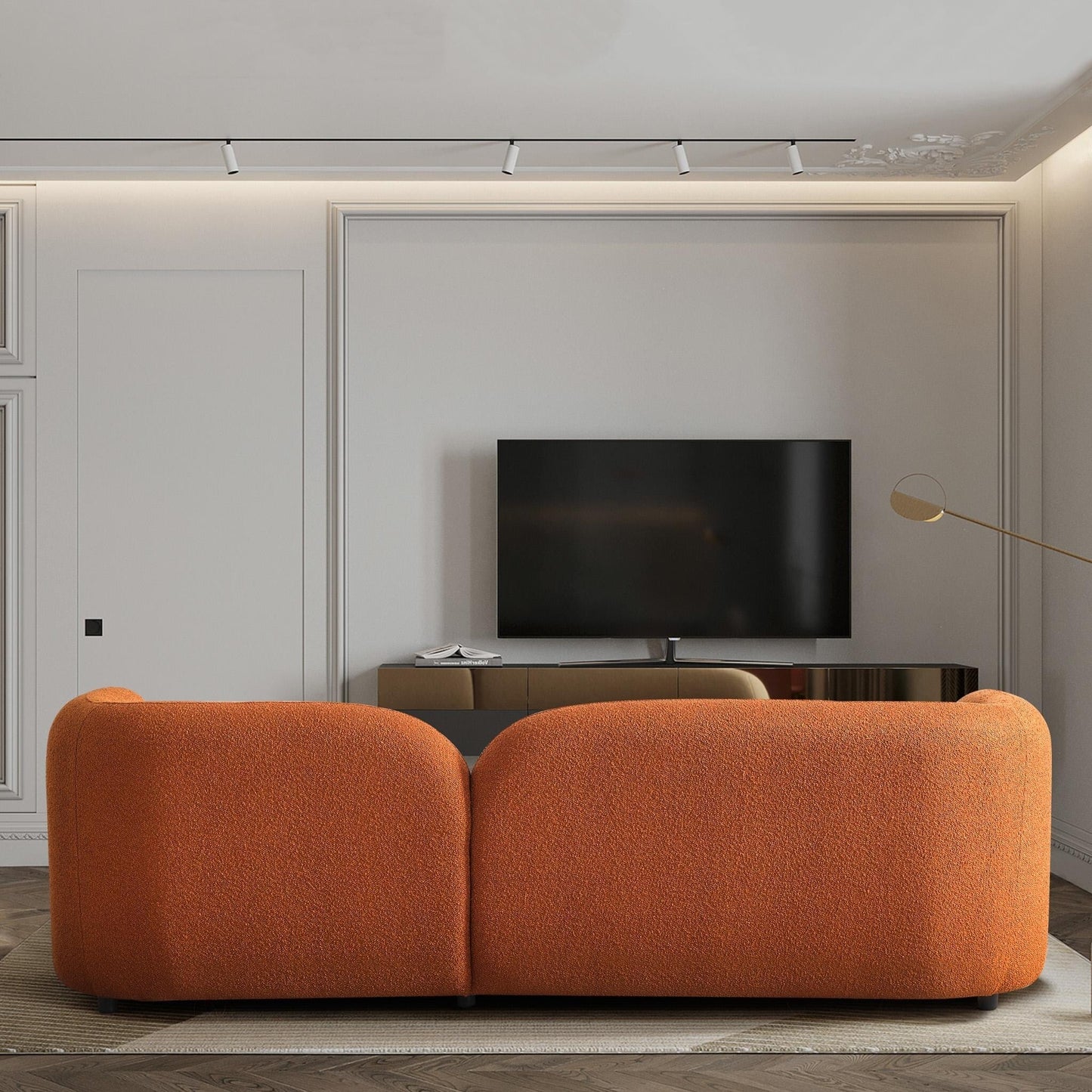 Canapé Milet de luxe moderne en tissu bouclé avec accoudoirs incurvés