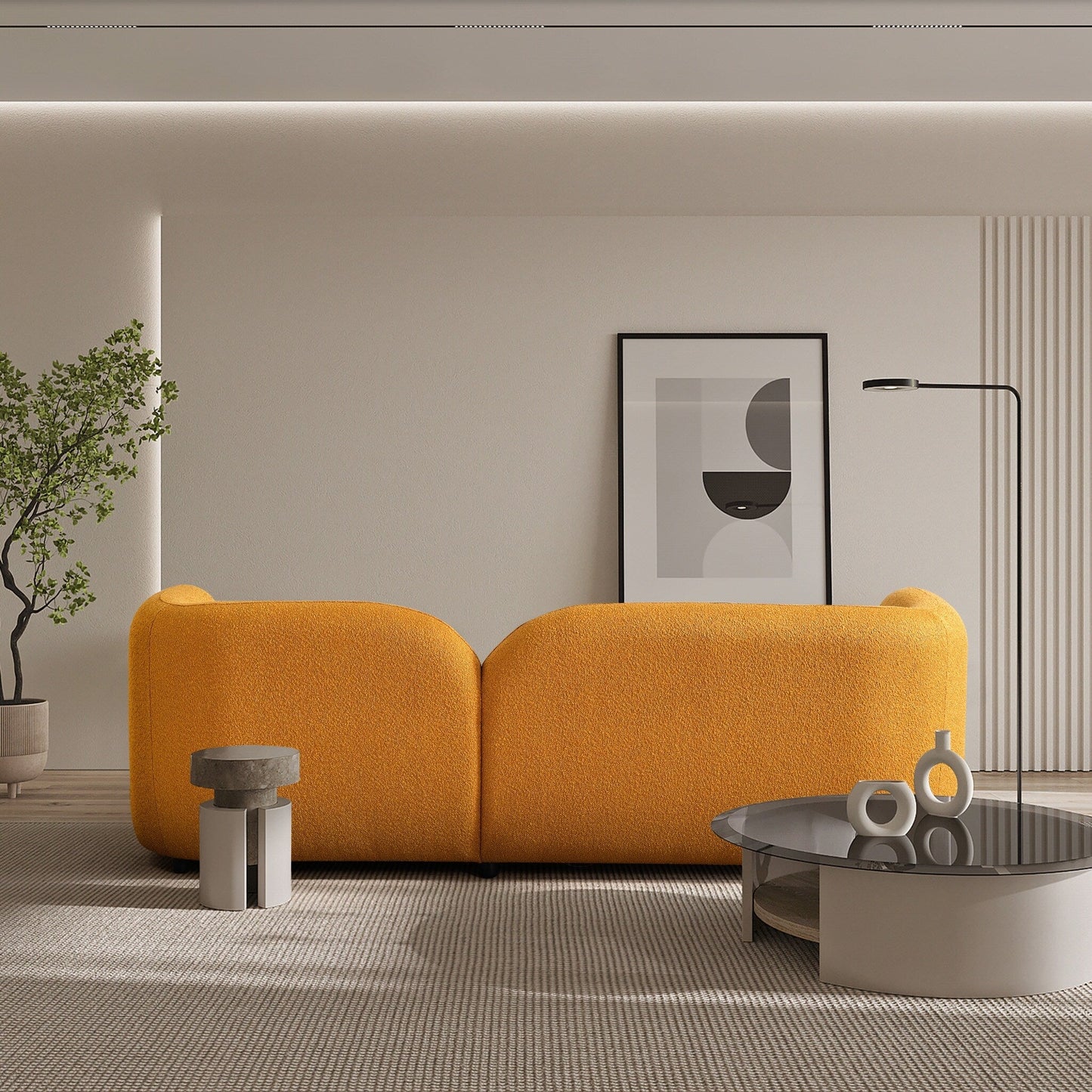 Canapé Milet de luxe moderne en tissu bouclé avec accoudoirs incurvés