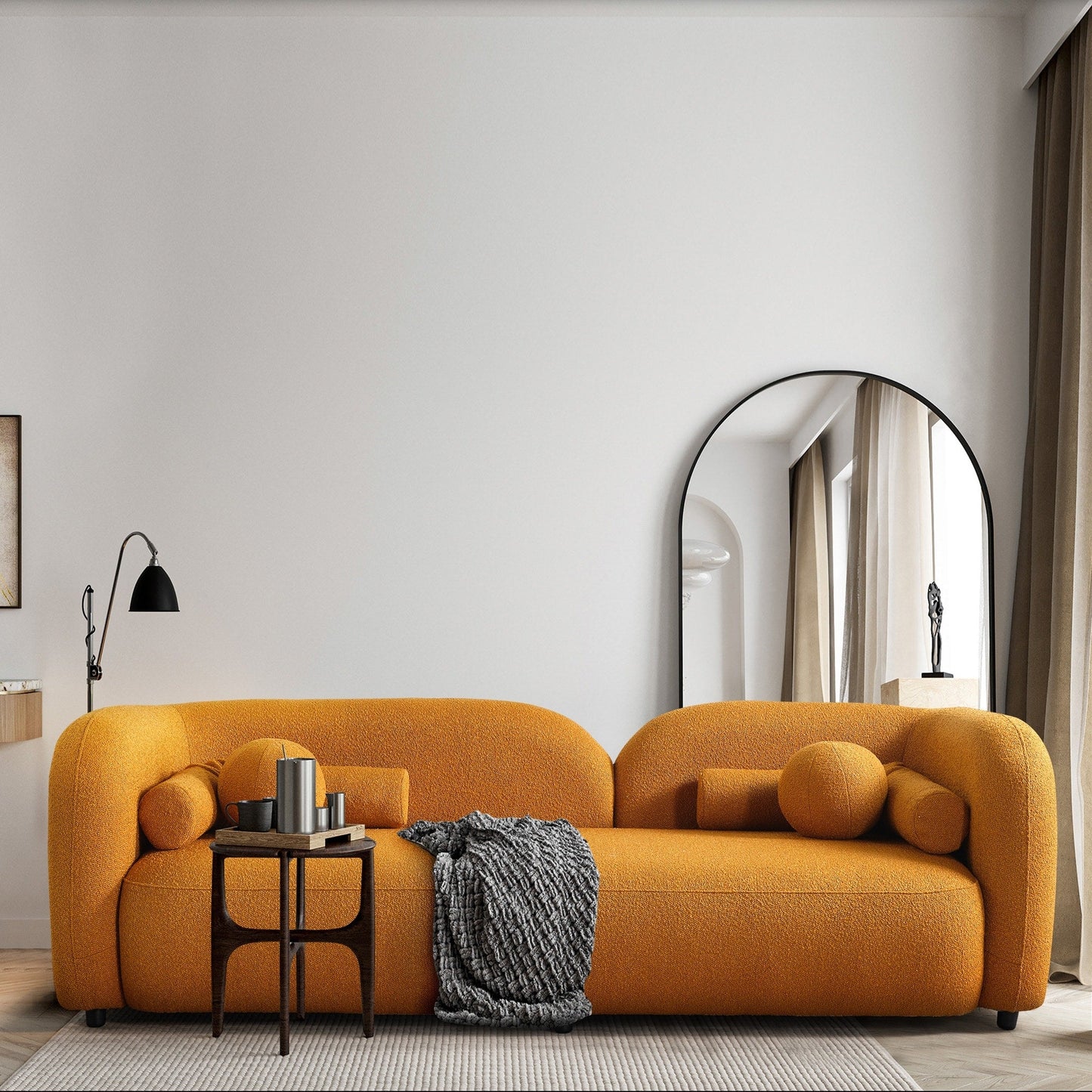 Canapé Milet de luxe moderne en tissu bouclé avec accoudoirs incurvés