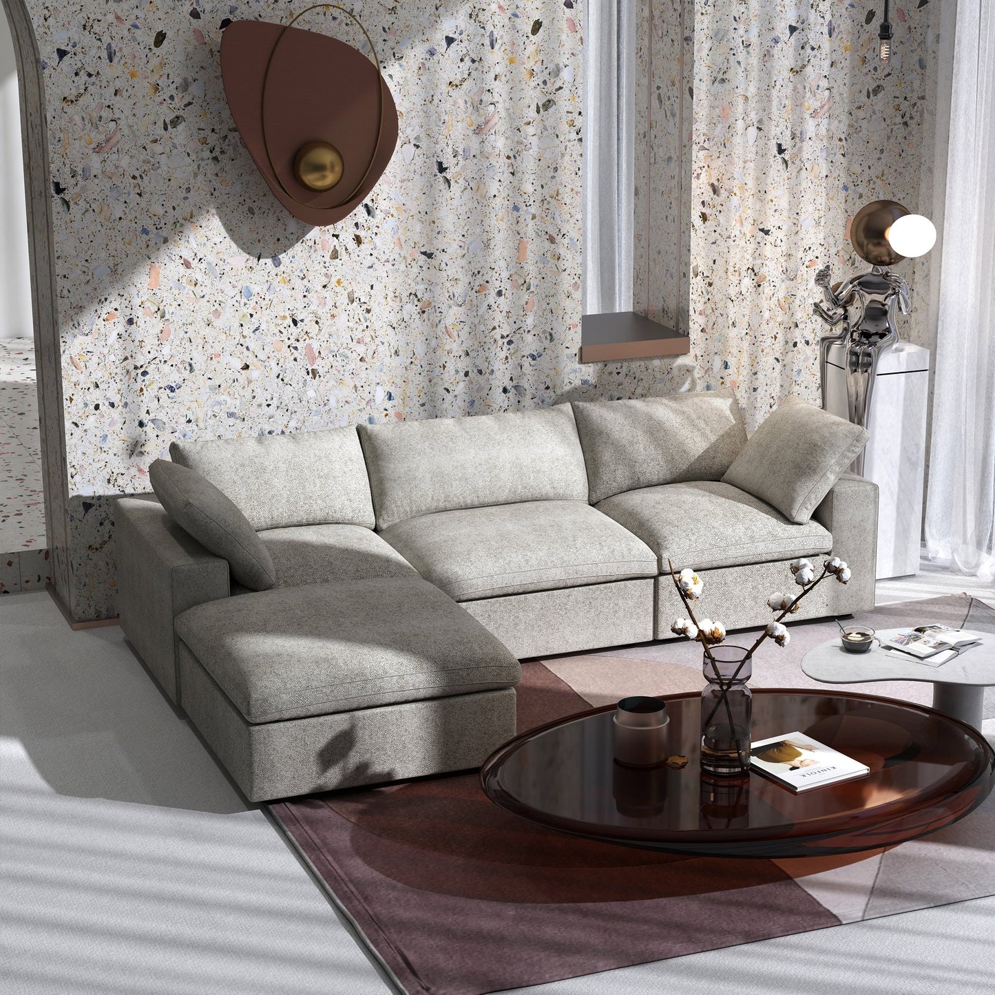 Canapé modulaire sectionnel minimaliste moderne rembourré en duvet, canapé Cloud.