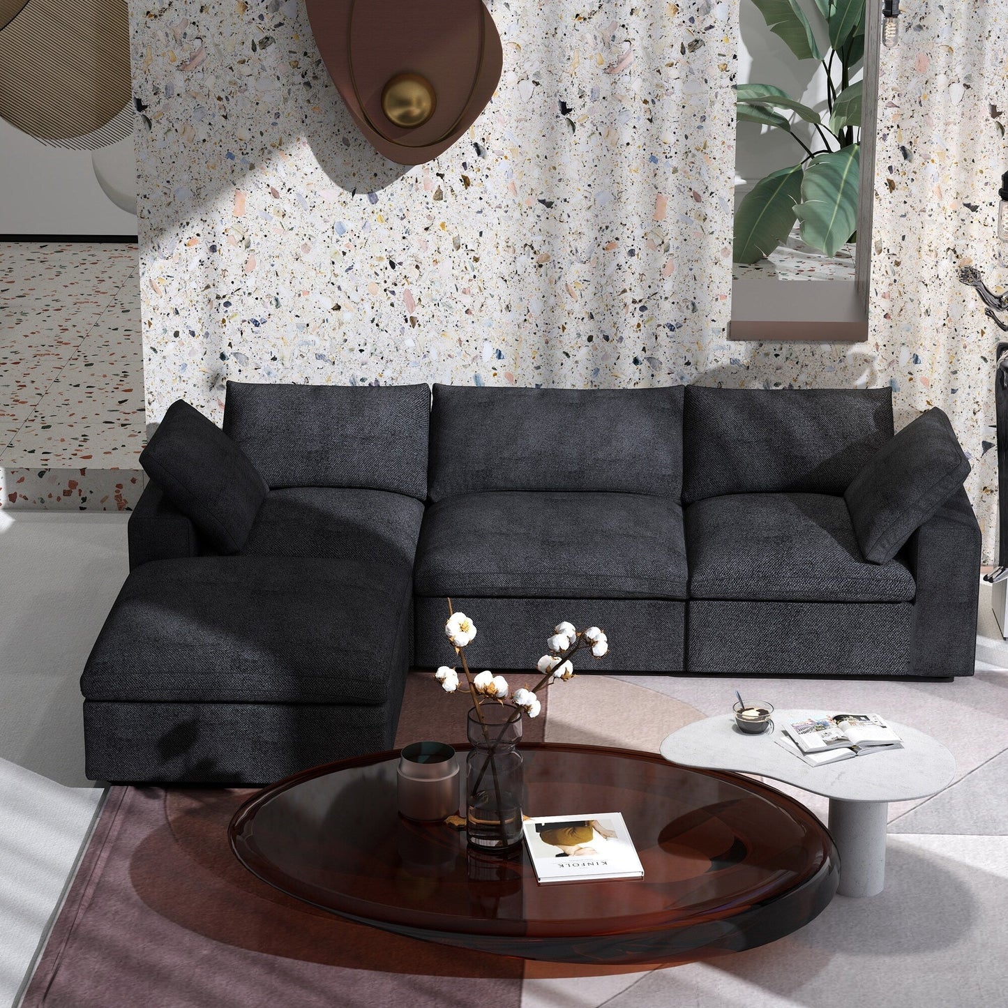 Canapé modulaire sectionnel minimaliste moderne rembourré en duvet, canapé Cloud.