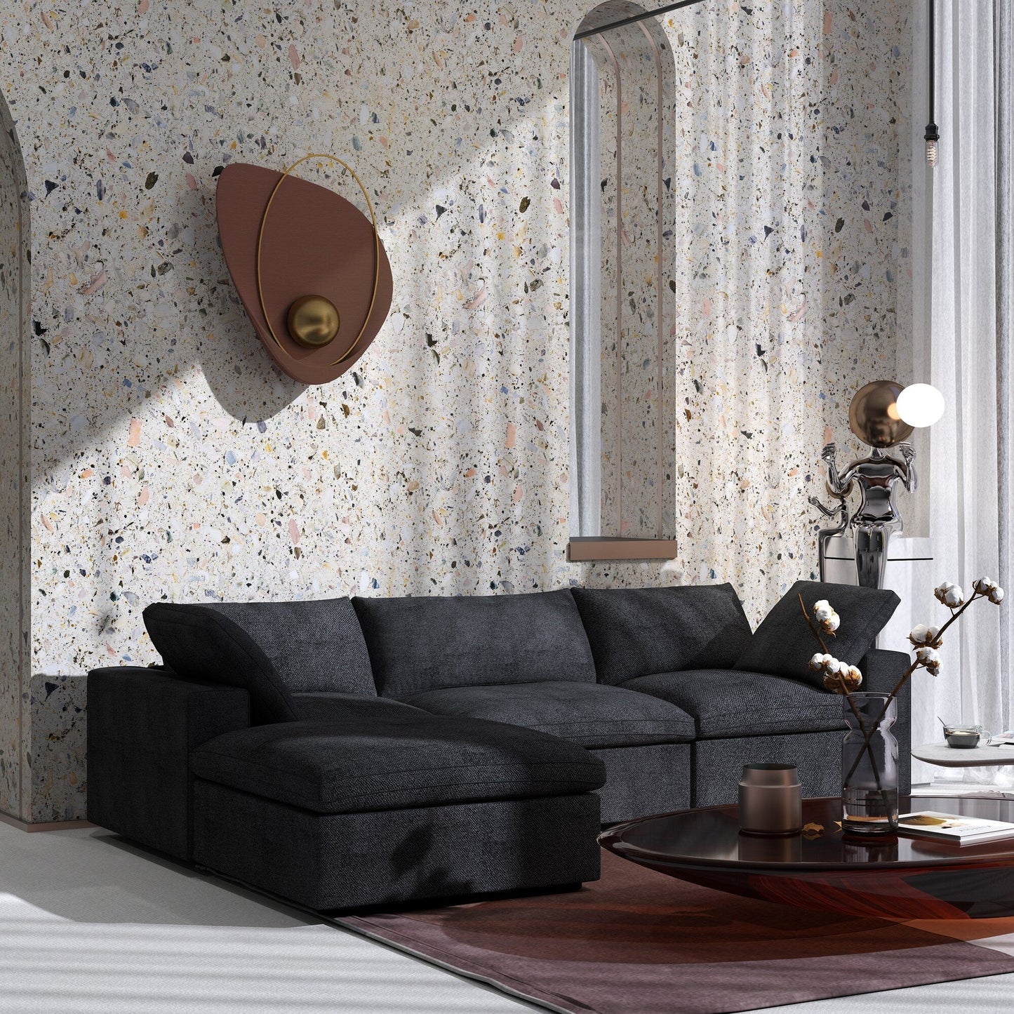 Canapé modulaire sectionnel minimaliste moderne rembourré en duvet, canapé Cloud.
