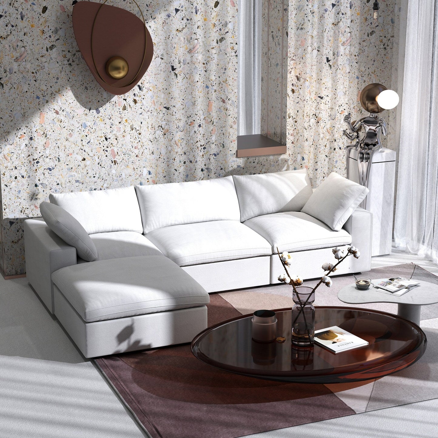 Canapé modulaire sectionnel minimaliste moderne rembourré en duvet, canapé Cloud.