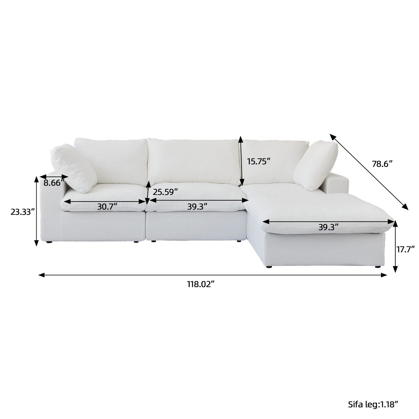 Canapé modulaire sectionnel minimaliste moderne rembourré en duvet, canapé Cloud.