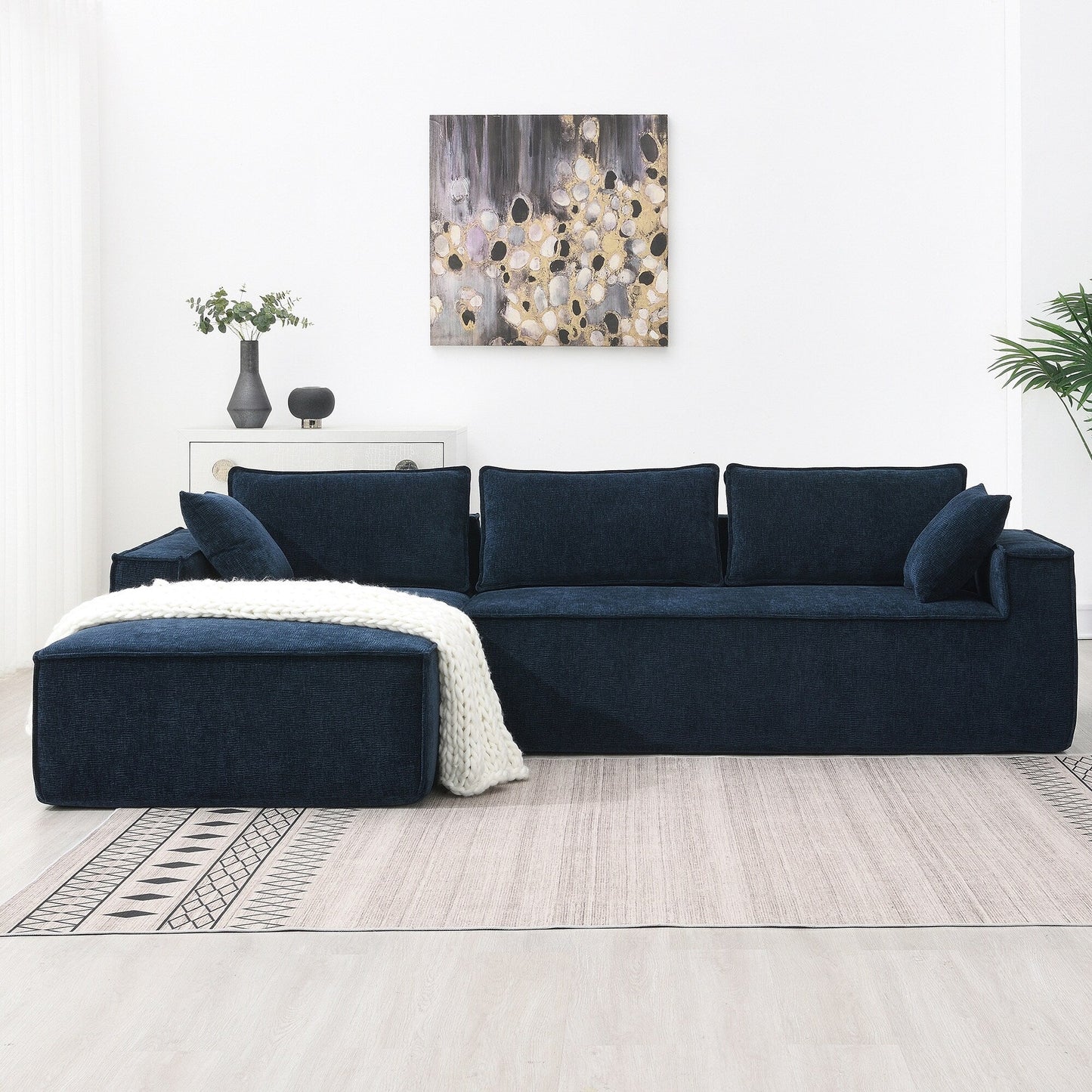 Canapé modulaire de style minimaliste, ensemble de canapés en chenille infroissable, canapé compressé en forme de L pour le salon