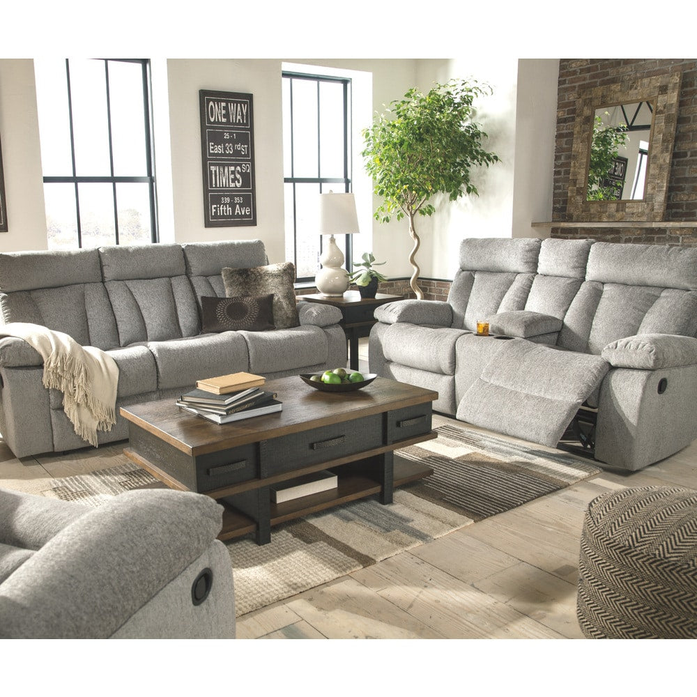 Canapé inclinable contemporain gris Mitchiner avec table rabattable