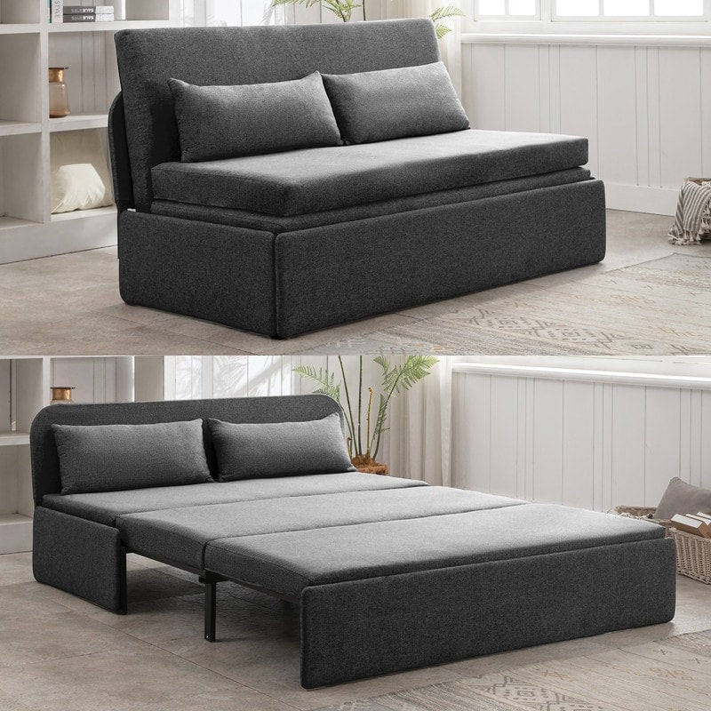 Canapé-lit convertible 2 en 1 Mixoy Linen, canapé-lit gigogne simple/queen avec matelas et coussins
