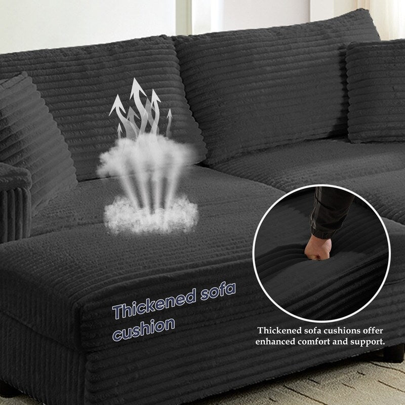 Chaise longue Mixoy 85'' en velours côtelé avec pouf de rangement et accoudoirs, fauteuil inclinable 2 places rembourré pour l'intérieur