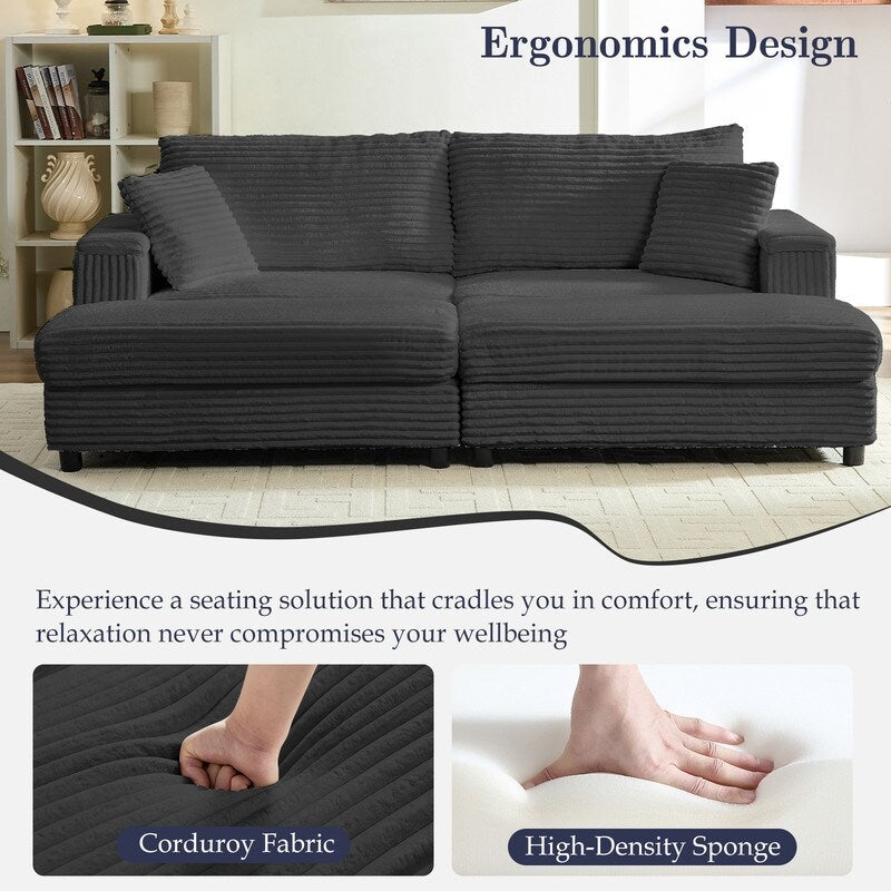 Chaise longue Mixoy 85'' en velours côtelé avec pouf de rangement et accoudoirs, fauteuil inclinable 2 places rembourré pour l'intérieur