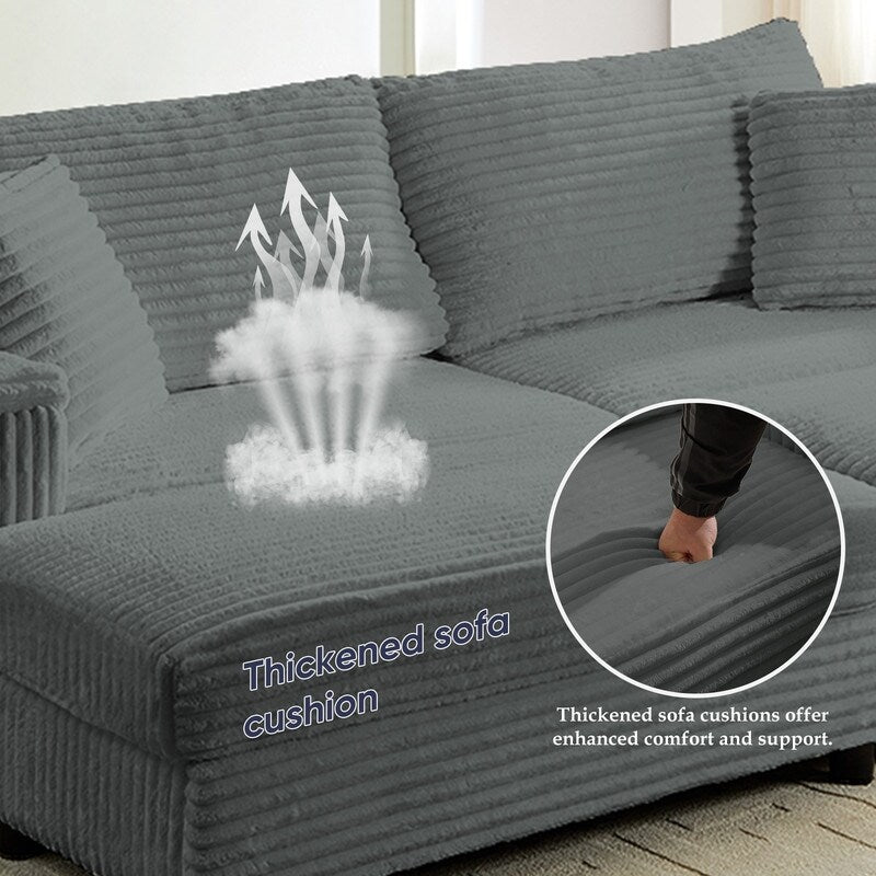 Chaise longue Mixoy 85'' en velours côtelé avec pouf de rangement et accoudoirs, fauteuil inclinable 2 places rembourré pour l'intérieur