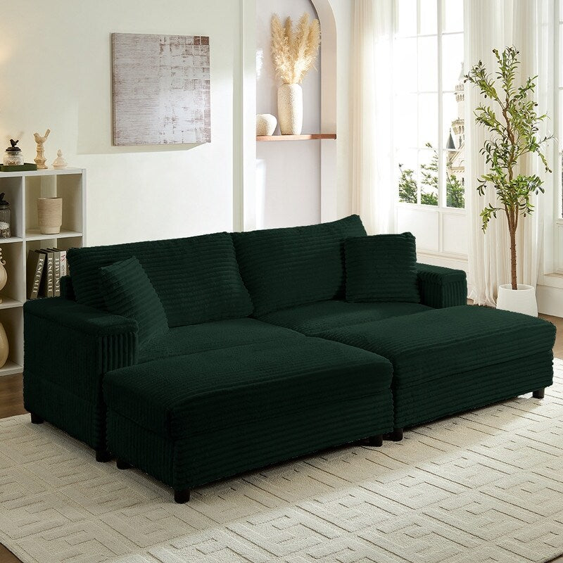 Chaise longue Mixoy 85'' en velours côtelé avec pouf de rangement et accoudoirs, fauteuil inclinable 2 places rembourré pour l'intérieur