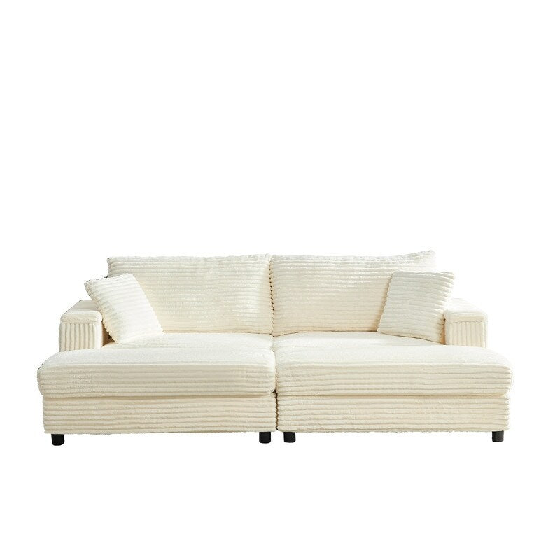 Chaise longue Mixoy 85'' en velours côtelé avec pouf de rangement et accoudoirs, fauteuil inclinable 2 places rembourré pour l'intérieur