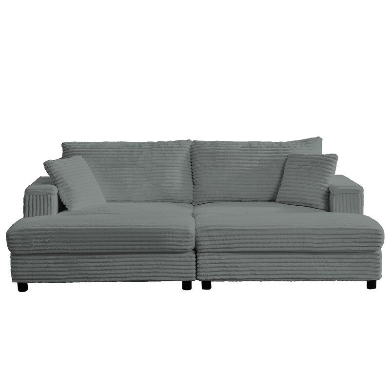 Chaise longue Mixoy 85'' en velours côtelé avec pouf de rangement et accoudoirs, fauteuil inclinable 2 places rembourré pour l'intérieur