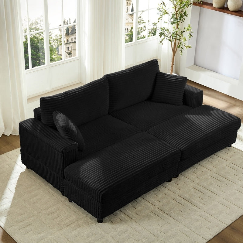 Chaise longue Mixoy 85'' en velours côtelé avec pouf de rangement et accoudoirs, fauteuil inclinable 2 places rembourré pour l'intérieur