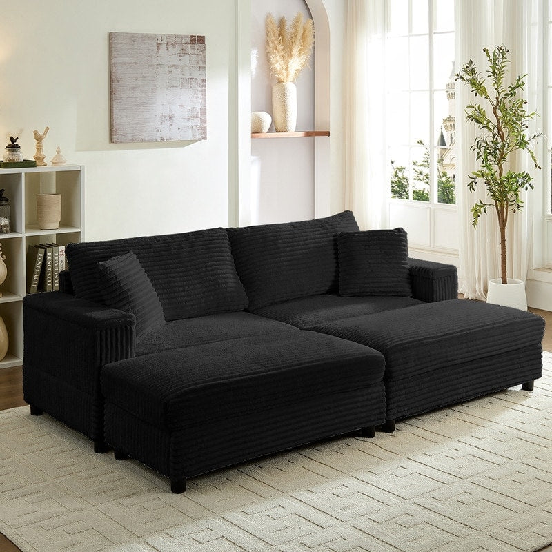 Chaise longue Mixoy 85'' en velours côtelé avec pouf de rangement et accoudoirs, fauteuil inclinable 2 places rembourré pour l'intérieur