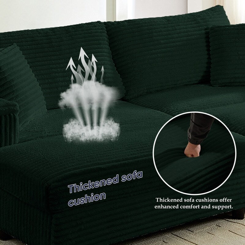 Chaise longue Mixoy 85'' en velours côtelé avec pouf de rangement et accoudoirs, fauteuil inclinable 2 places rembourré pour l'intérieur
