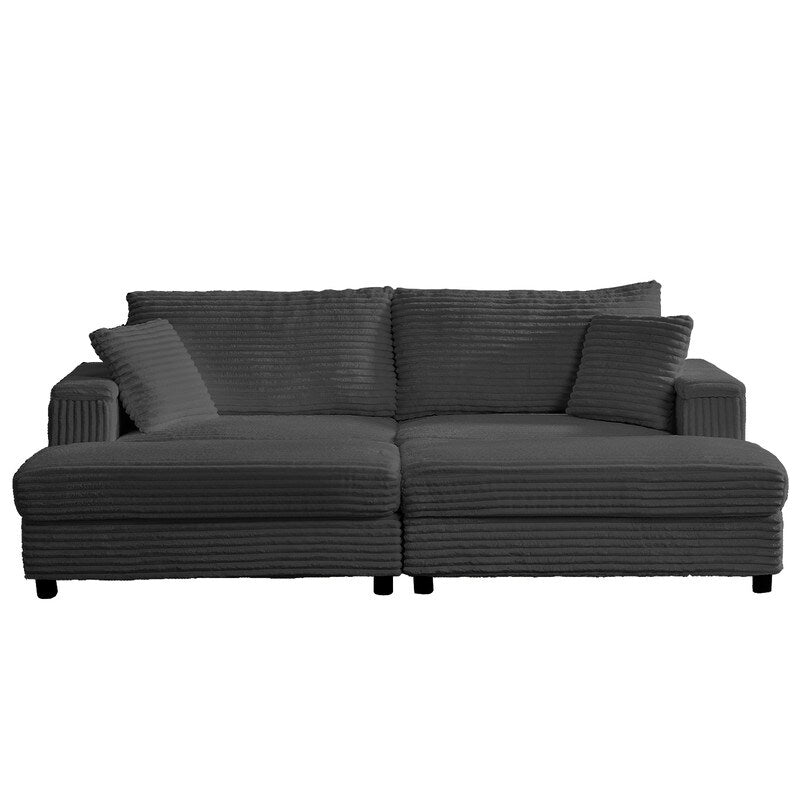 Chaise longue Mixoy 85'' en velours côtelé avec pouf de rangement et accoudoirs, fauteuil inclinable 2 places rembourré pour l'intérieur