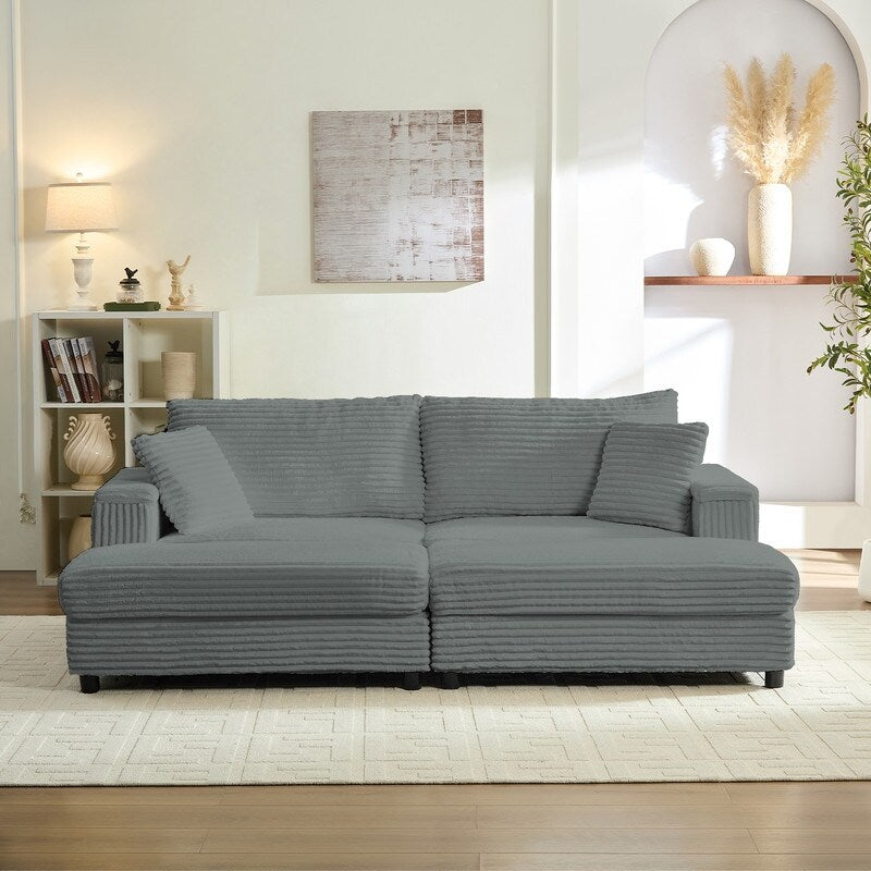 Chaise longue Mixoy 85'' en velours côtelé avec pouf de rangement et accoudoirs, fauteuil inclinable 2 places rembourré pour l'intérieur