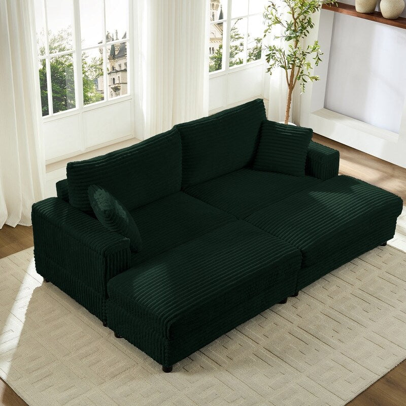 Chaise longue Mixoy 85'' en velours côtelé avec pouf de rangement et accoudoirs, fauteuil inclinable 2 places rembourré pour l'intérieur