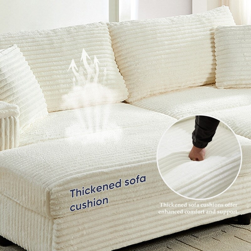 Chaise longue Mixoy 85'' en velours côtelé avec pouf de rangement et accoudoirs, fauteuil inclinable 2 places rembourré pour l'intérieur