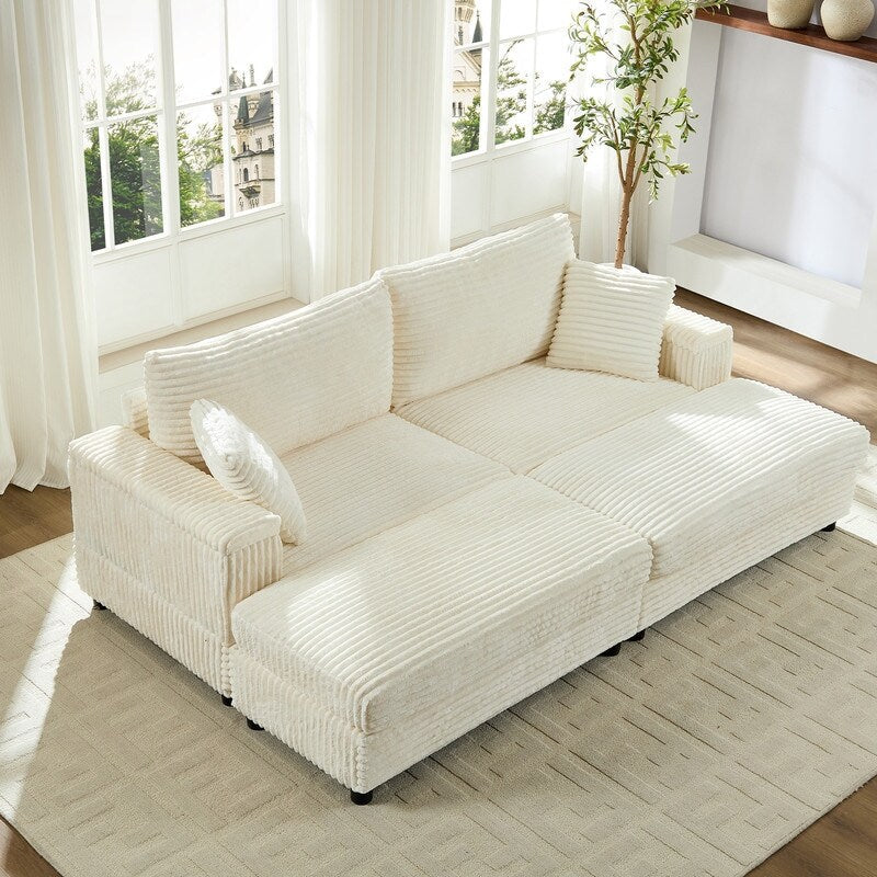 Chaise longue Mixoy 85'' en velours côtelé avec pouf de rangement et accoudoirs, fauteuil inclinable 2 places rembourré pour l'intérieur