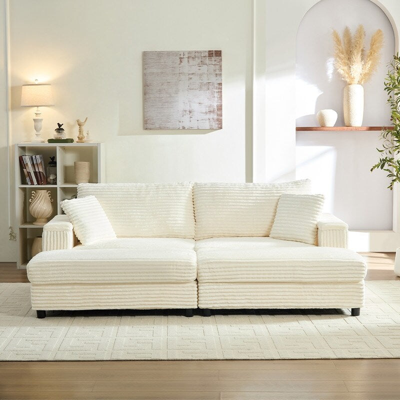 Chaise longue Mixoy 85'' en velours côtelé avec pouf de rangement et accoudoirs, fauteuil inclinable 2 places rembourré pour l'intérieur