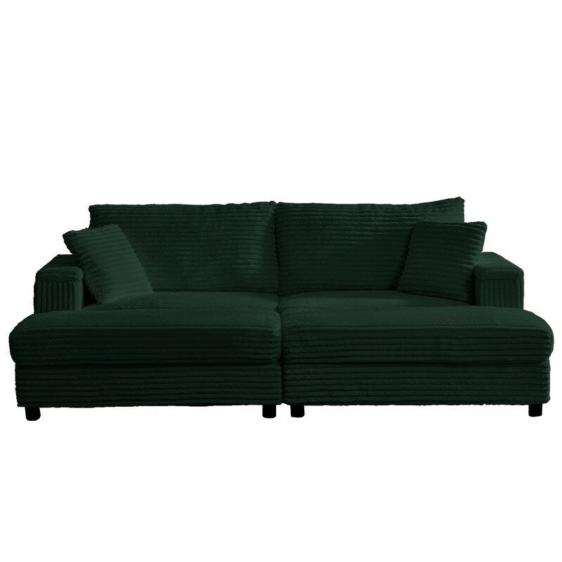 Chaise longue Mixoy 85'' en velours côtelé avec pouf de rangement et accoudoirs, fauteuil inclinable 2 places rembourré pour l'intérieur
